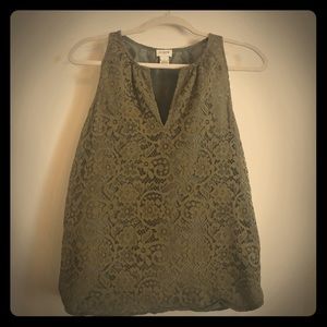 J Crew Olive Lace Overlay Tank